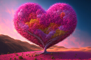Heart tree. Red heart shaped tree. Valentine background. Love. Valentines day illustration - obrazy, fototapety, plakaty