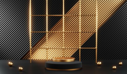 3D rendering of blank product background for cream cosmetics Modern black podium background