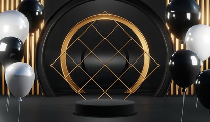Naklejka premium 3D rendering of blank product background for cream cosmetics Modern black podium background
