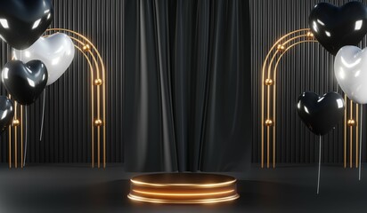 3D rendering of blank product background for cream cosmetics Modern black podium background