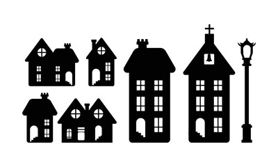 House apartment, real estate, church silhouette vector illustration set bundle editable