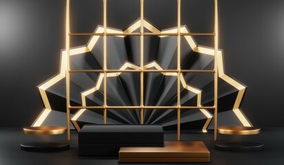 3D rendering of blank product background for cream cosmetics Modern black podium background