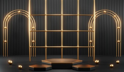 Obraz premium 3D rendering of blank product background for cream cosmetics Modern black podium background