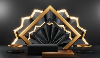 3D rendering of blank product background for cream cosmetics Modern black podium background