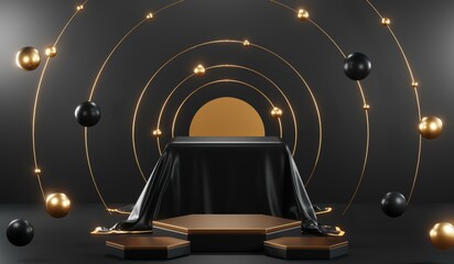 3D rendering of blank product background for cream cosmetics Modern black podium background