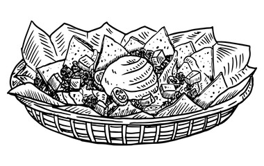 Hand drawn Mexican nachos in a basket