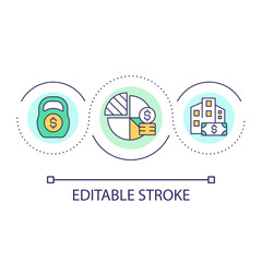 Financial stakeholders loop concept icon. Company stability. Business activity abstract idea thin line illustration. Organization management. Isolated outline drawing. Editable stroke. Arial font used