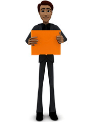 3d man holding a golden board concept