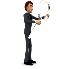 3d man holding a magnifier in hands concept