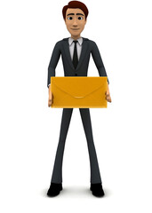 3d man holding message in hand concept