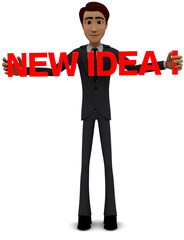 3d man holding NEW IDEA text concept