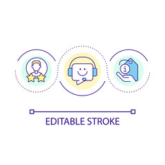 Customer service assessment loop concept icon. Provide product price information. Consultant abstract idea thin line illustration. Isolated outline drawing. Editable stroke. Arial font used