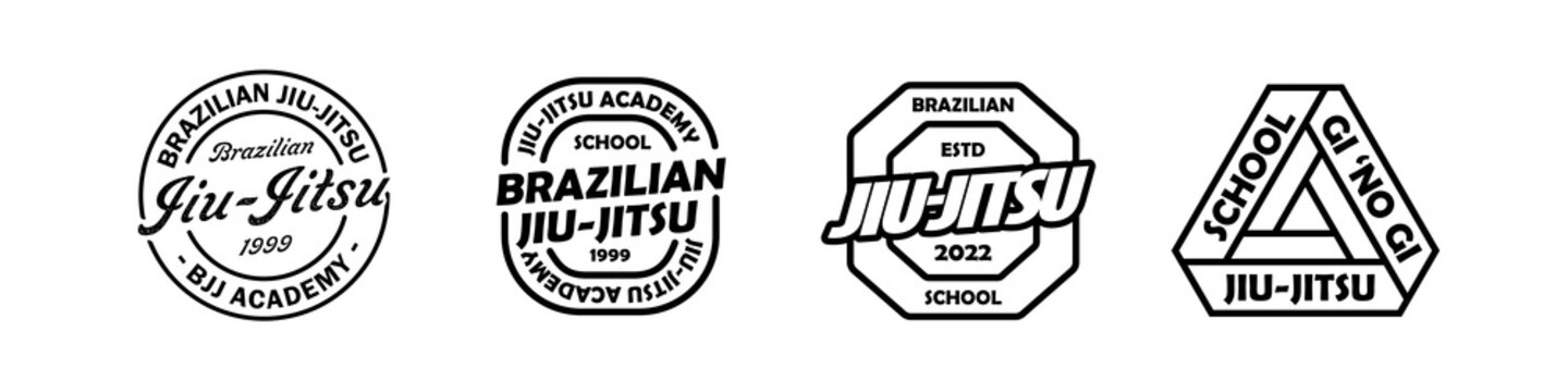 bjj logo. Brazilian jiu jitsu badge. Jiu-jitsu emblem set. Vector illustration.