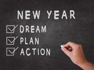 Dream, Plan, Action for New year, 2023 and new year planning concept.