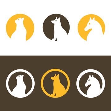 Circle horse , cat  and dog animal logo design . icon logo. silhouette logo 