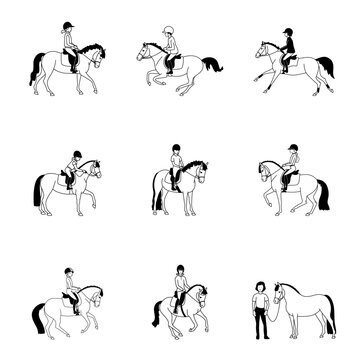 Set of images on the theme of children's equestrian sports