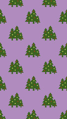 Seamless pattern. Image of green Christmas trees with balls on purple purple background. Symbol of New Year and Christmas. template for overlaying on surface. Vertical image. 3d image. 3d rendering