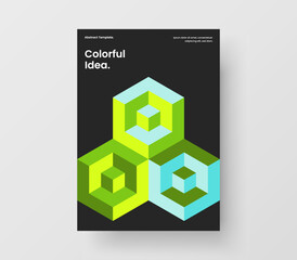 Vivid mosaic hexagons pamphlet layout. Abstract flyer design vector concept.