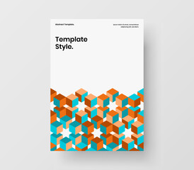 Original mosaic hexagons brochure layout. Minimalistic journal cover design vector template.