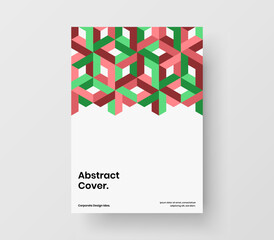 Isolated mosaic hexagons pamphlet illustration. Clean annual report design vector template.