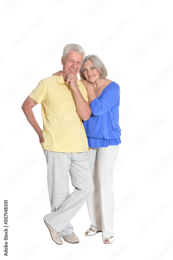 Wall mural senior couple hugging isolated on white background, full length