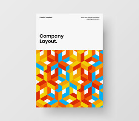 Clean brochure A4 design vector concept. Multicolored geometric hexagons company identity template.