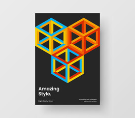 Multicolored mosaic hexagons leaflet template. Amazing corporate brochure vector design concept.