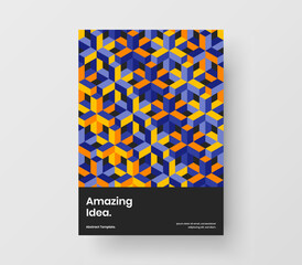 Modern journal cover design vector illustration. Unique mosaic hexagons handbill layout.