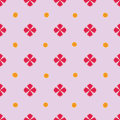 Vector pink Flowers And Dots seamless pattern background.