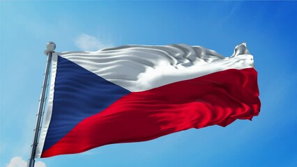 Czech Republic Flag Loop. Realistic 4K. 30 fps flag of the Czech Republic. Czech Republic flag waving in the wind. Seamless loop with highly detailed fabric texture.
