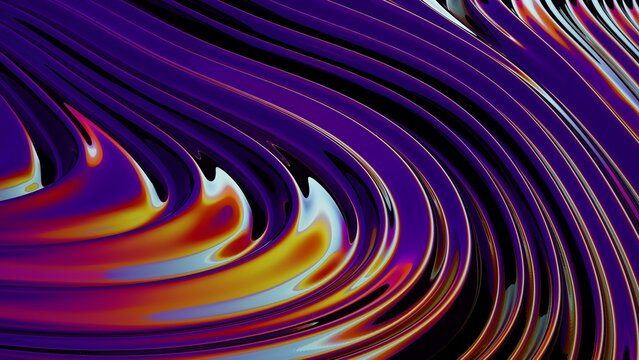 Fluid purple 3d metal background. Holographic foil texture liquid background. Neon purple vibrant colorful vivid illustration. Smooth swirl 3d render. © RDVector