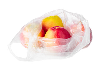 Apples in a plastic bag isolated on a white background.