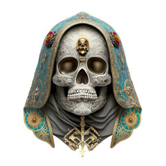 masque mortuaire façon calavera, tête de mort mexicaine - illustration IA