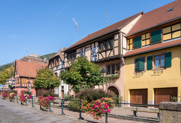 Fototapeta na wymiar Half-timbered houses in Ribeauville , Alsace, France