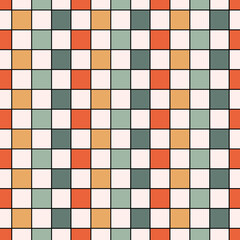 Boho seamless gingham Check Grid Pattern in warm retro colors. Rainbow checkerboard colorful pattern background or textile, fabric covers, packaging and gift wrap