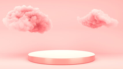 Product podium with fluffy clouds. Pedestal mock up