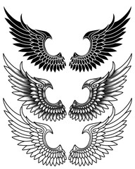 vector set of wings or angel wings tribal tattoo vintage outline and line art