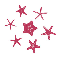 Fototapeta na wymiar A hand-drawn starfish badge or stamp, set in a flat style. The symbol of the ocean starfish. Vector illustration.