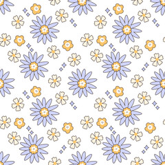 Floral seamless pattern. Delicate pattern with yakrimi decorative flowers. Vector illustration.