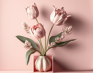 Tulpen Tulpenstrauß Blumenstrauß  Pink Blumen Bouquet Valentinstag Muttertag Freundschaft Liebesbeweis Generative AI Digital Art Hintergrund Backdrop Background