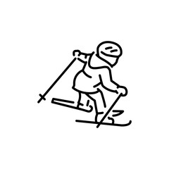 Fototapeta na wymiar Child skier color line icon. Skiing in winter Alps.