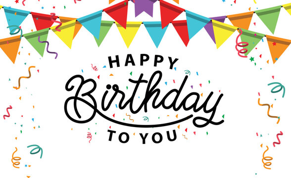 Happy birthday vector transparent background. colorful happy birthday border frame with confetti
