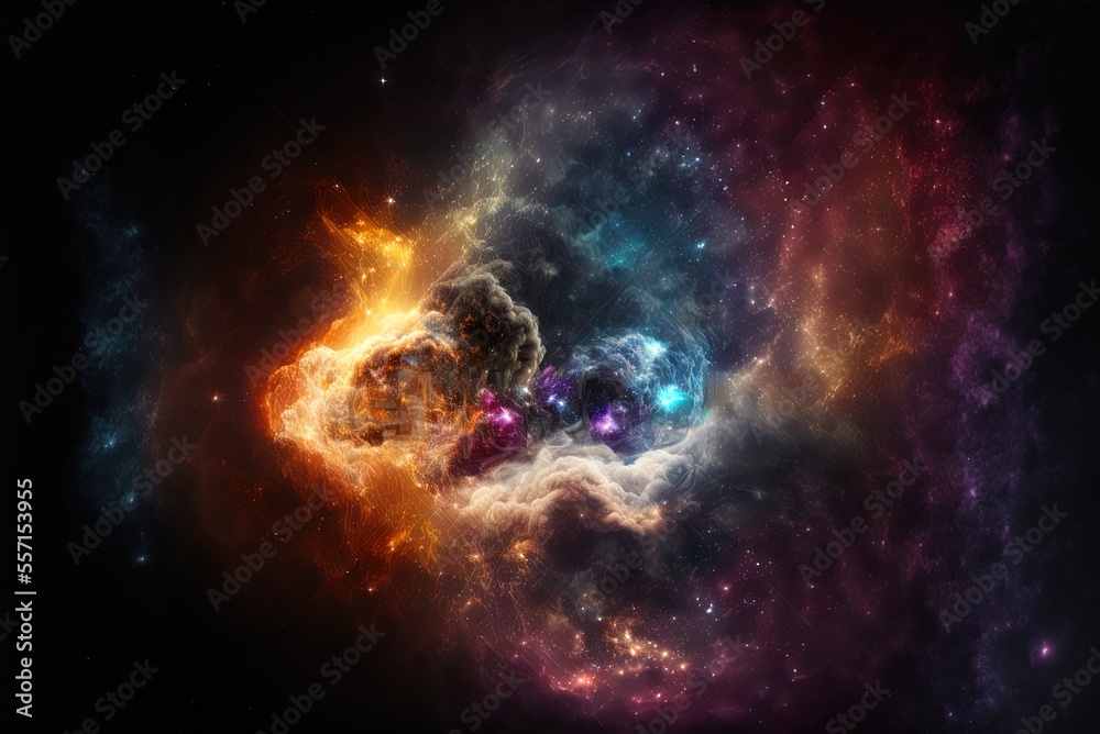 Sticker stellar particles in motion on a dark backdrop, a nebula of starlight in the cosmos set in outer spa