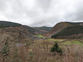 A high winter mountain view of the Llefenni Valley with Cadair Idris in the background, Aberllefenni, Wales, UK.