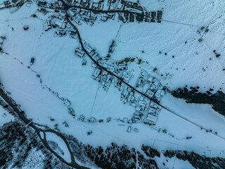 Aerial view snowy mountains Wildfräuleinstein, Stuibenkopf, Zerenkopf, Gehrenkopf and Mittagsspitze, Bavaria, Bad Hindelang, Hinterstein, Hintersteiner valley, Germany