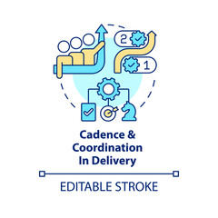 Cadence, coordination in delivery concept icon. Government transformation discipline abstract idea thin line illustration. Isolated outline drawing. Editable stroke. Arial, Myriad Pro-Bold fonts used