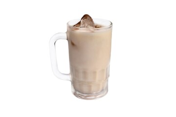 Mexican drink Horchata water made with rice water, cinnamon and vanilla on white background