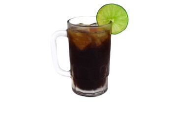 Mexican drink Charro Negro made of tequila and soda with lime isolated on white background