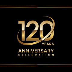 120th Anniversary logo design with golden ring. Logo Vector Illustration