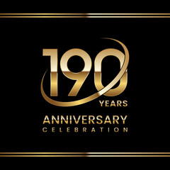 190th Anniversary logo design with golden ring. Logo Vector Illustration